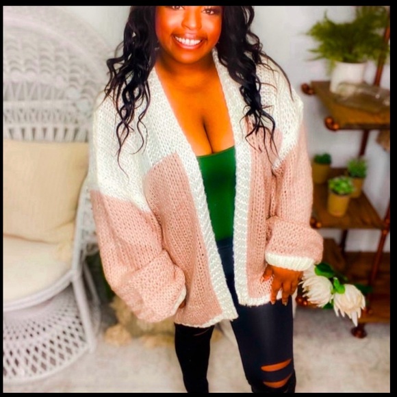 🆕🌿🤍KYE MI: Mauve Color Blocked Chunky Knit Oversized Cardigan SMALL - Picture 10 of 10